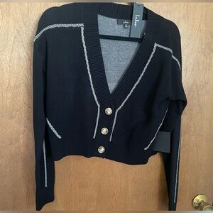 Lulu's Black and White Buttoned Cardigan and Skirt Set